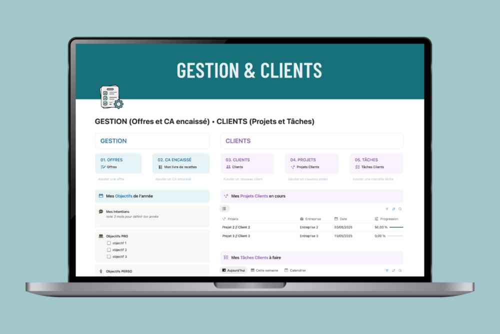 Template Notion GESTION PROJETS & CRM + LIVRE DE RECETTES – Image 2
